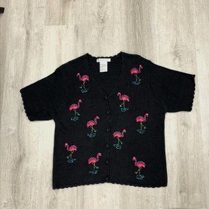 Victoria Jones Button Down Short Sleeve Flamingo Shirt